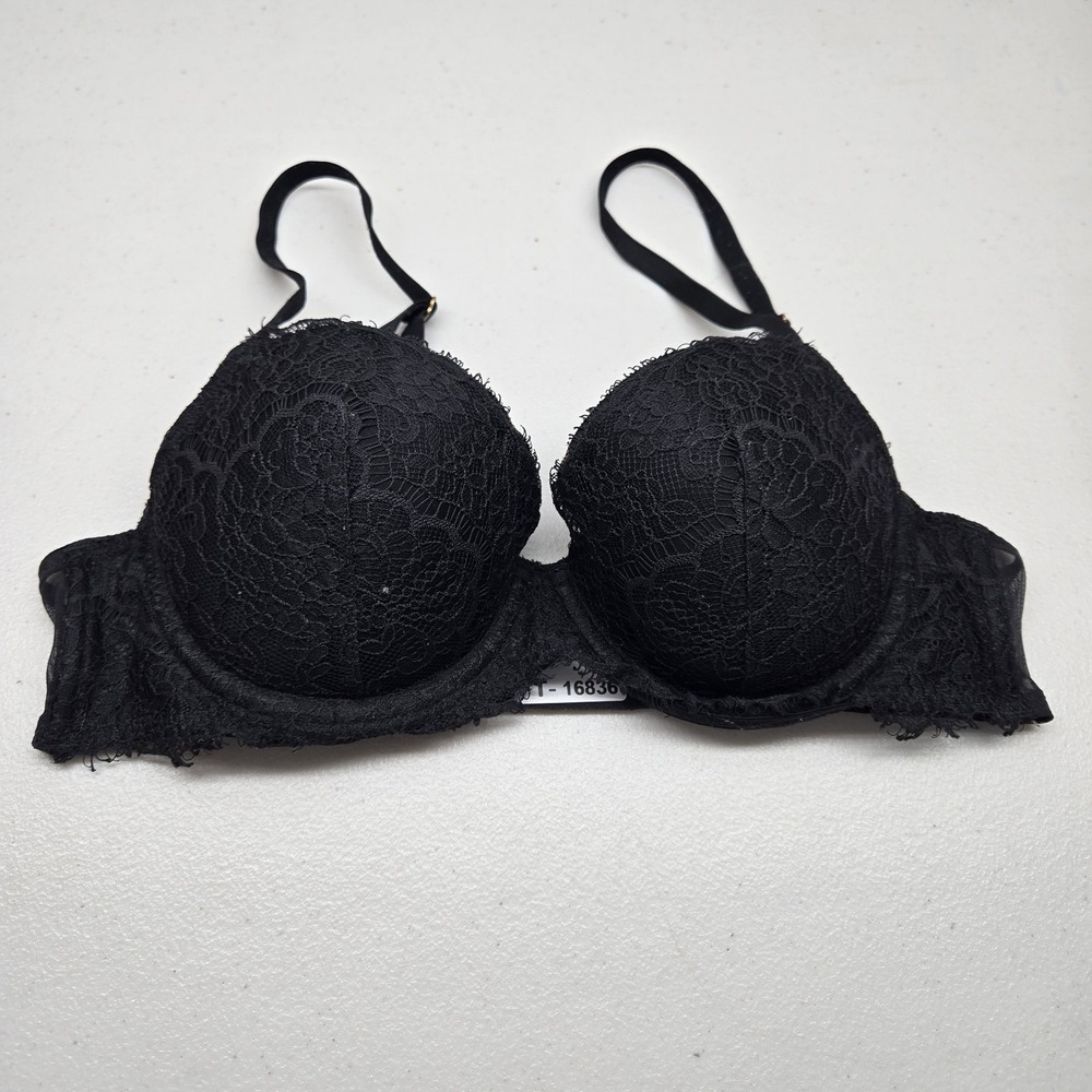 Victoria's Secret Women Bra 32D Black Floral Dream Angels Lined Demi Lace READ